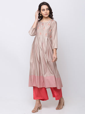 Ethnicity Women Pink and Grey 3-Piece Ensemble Salwar Kurta Dupatta Set