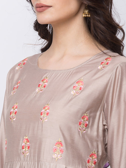 Ethnicity Women Pink and Grey 3-Piece Ensemble Salwar Kurta Dupatta Set