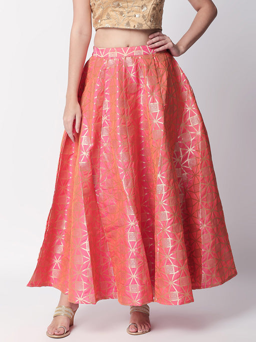 Ethnicity Festive Pink Jacquard Lehenga Skirt