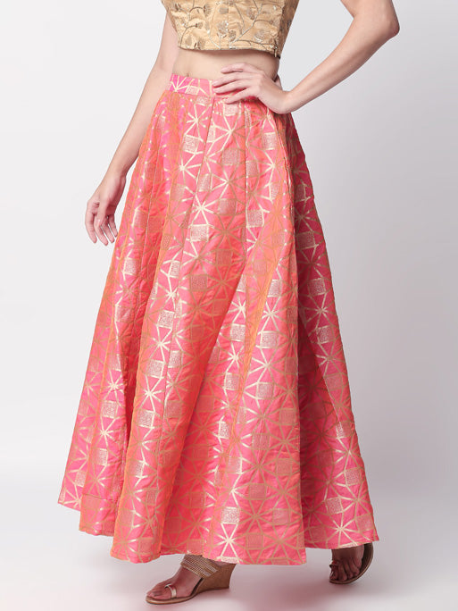 Ethnicity Festive Pink Jacquard Lehenga Skirt