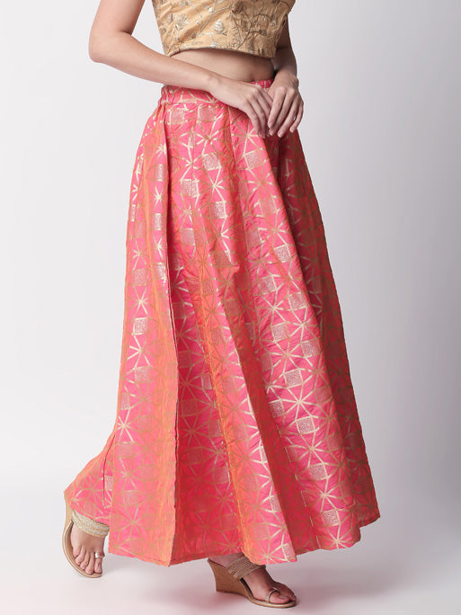 Ethnicity Festive Pink Jacquard Lehenga Skirt
