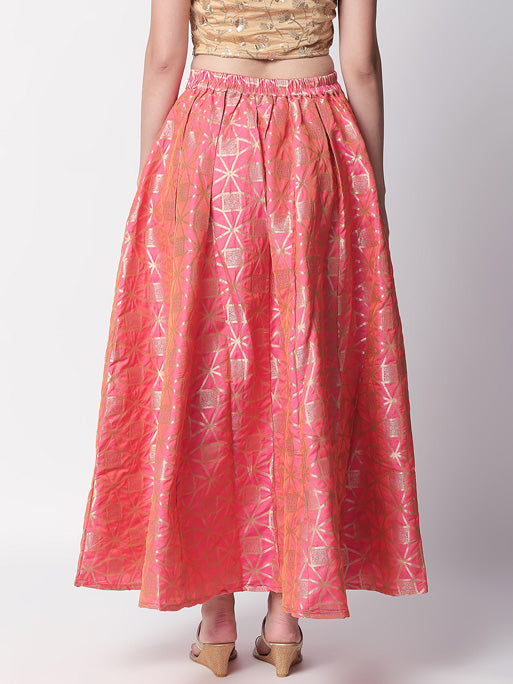 Ethnicity Festive Pink Jacquard Lehenga Skirt