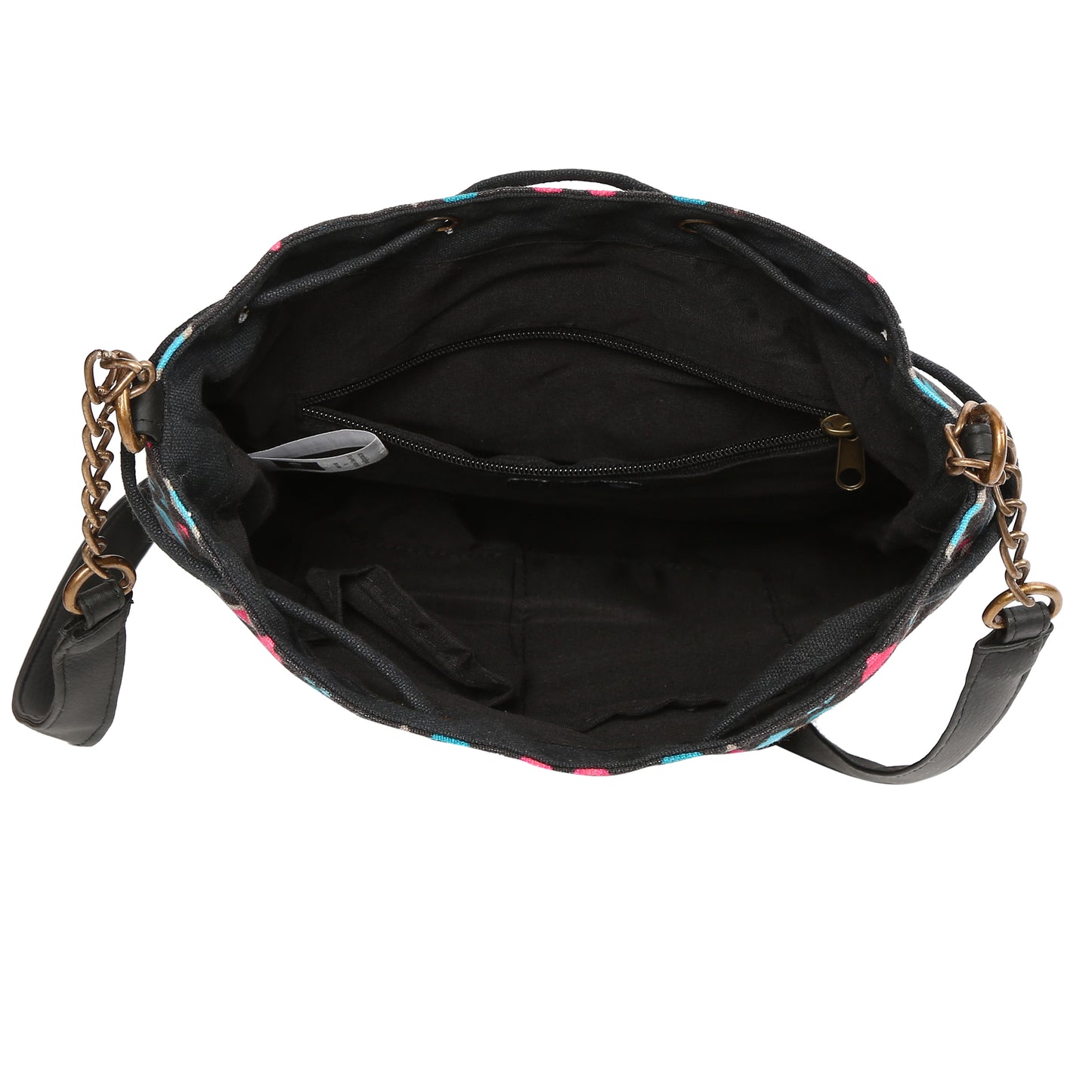 Women's Crossbody Tribal Aztec Print Black Bucket Bag