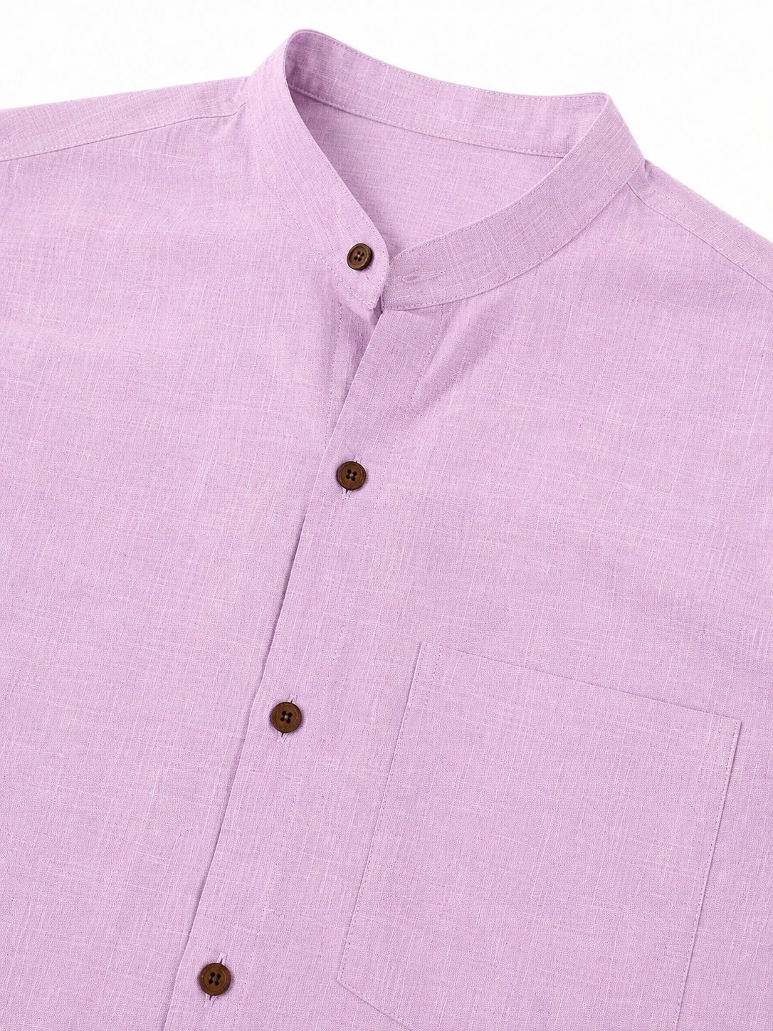In-Sattva Men's Banded Sattva-Collar Pure Cotton Summer Button-Down Shirt; Lilac
