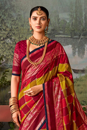 In-Sattva Women's Heritage Pochampally Ikkat Print Tribal Tussar Silk Saree; Ruby Red