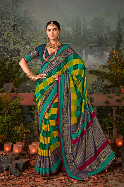 In-Sattva Women's Heritage Pochampally Ikkat Print Tribal Tussar Silk Saree; Sapphire Blue