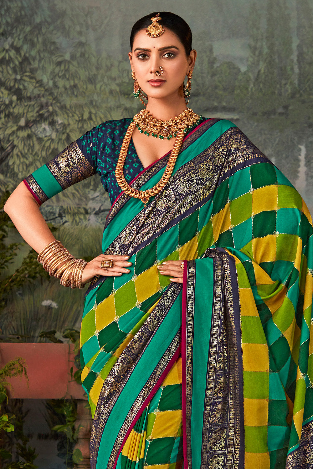 In-Sattva Women's Heritage Pochampally Ikkat Print Tribal Tussar Silk Saree; Sapphire Blue