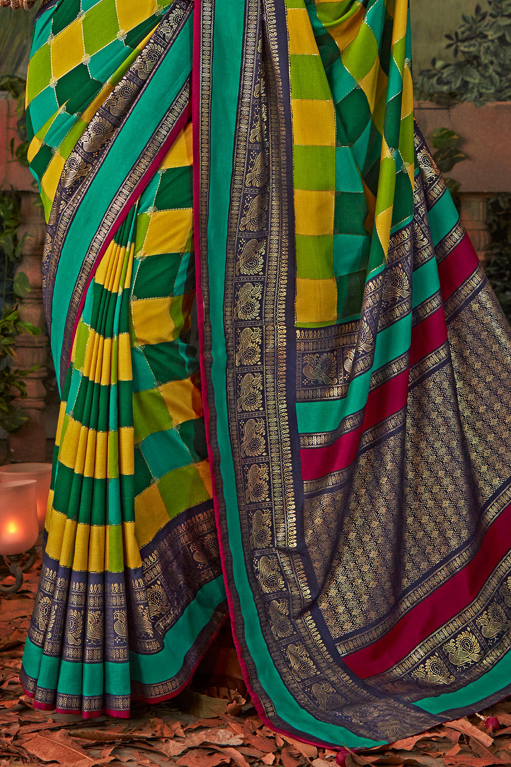In-Sattva Women's Heritage Pochampally Ikkat Print Tribal Tussar Silk Saree; Sapphire Blue