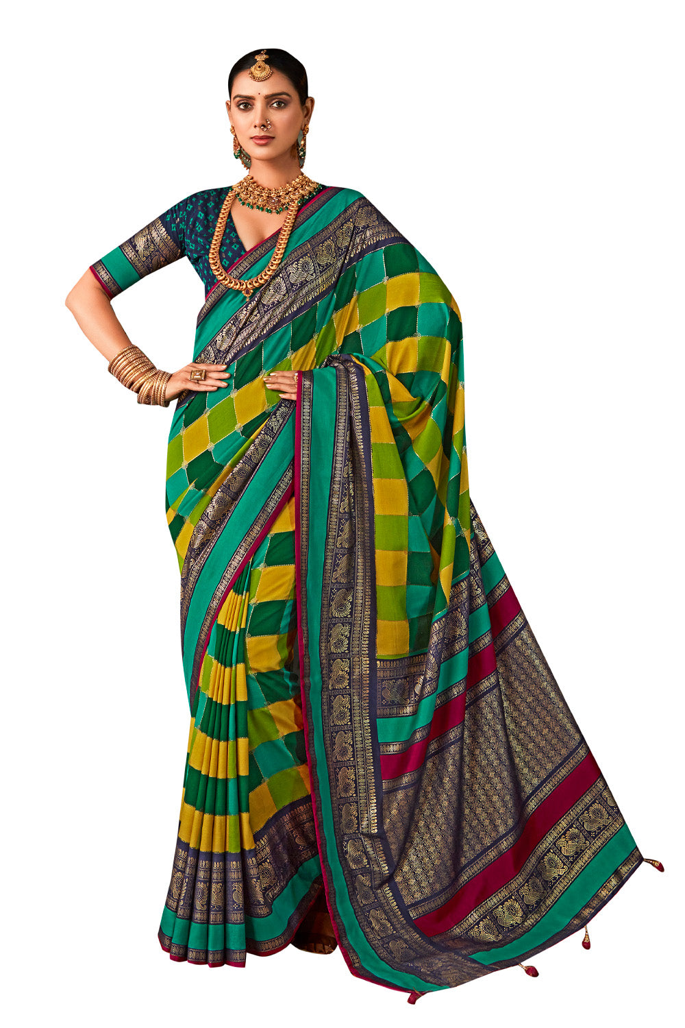 In-Sattva Women's Heritage Pochampally Ikkat Print Tribal Tussar Silk Saree; Sapphire Blue