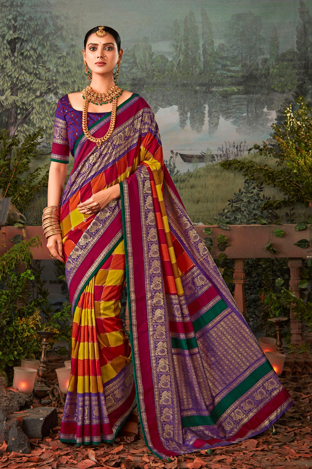 In-Sattva Women's Heritage Pochampally Ikkat Print Tribal Tussar Silk Saree; Majestic Lavender