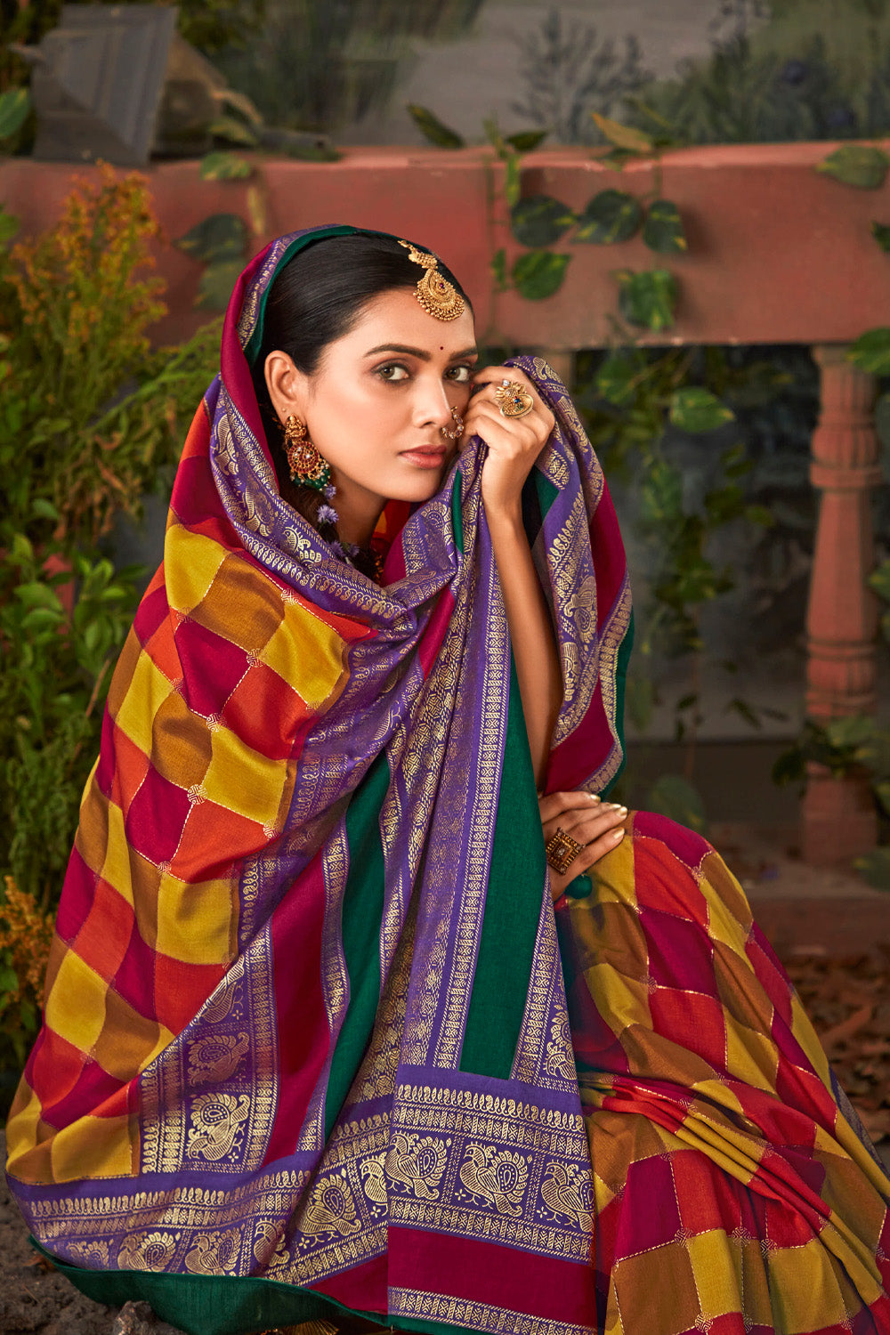 In-Sattva Women's Heritage Pochampally Ikkat Print Tribal Tussar Silk Saree; Majestic Lavender