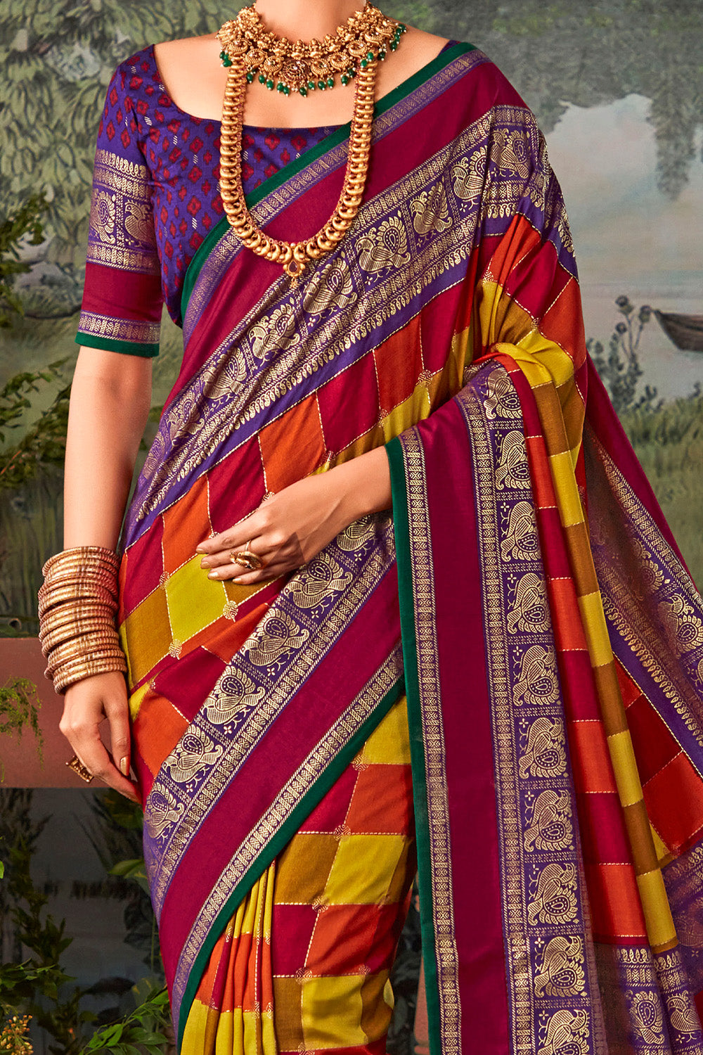 In-Sattva Women's Heritage Pochampally Ikkat Print Tribal Tussar Silk Saree; Majestic Lavender