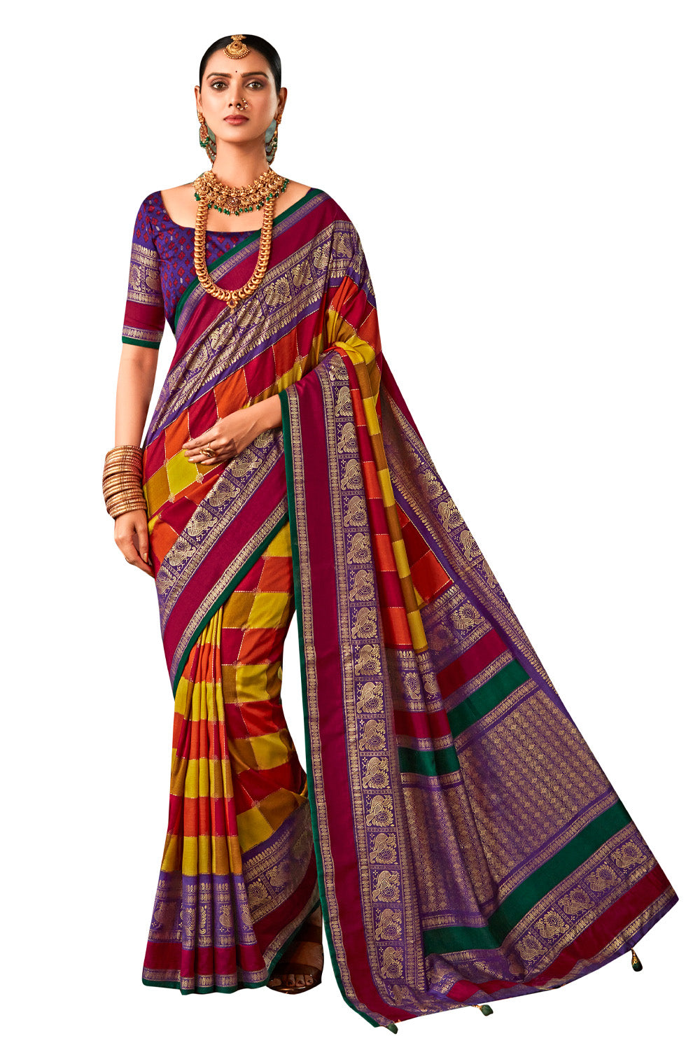 In-Sattva Women's Heritage Pochampally Ikkat Print Tribal Tussar Silk Saree; Majestic Lavender