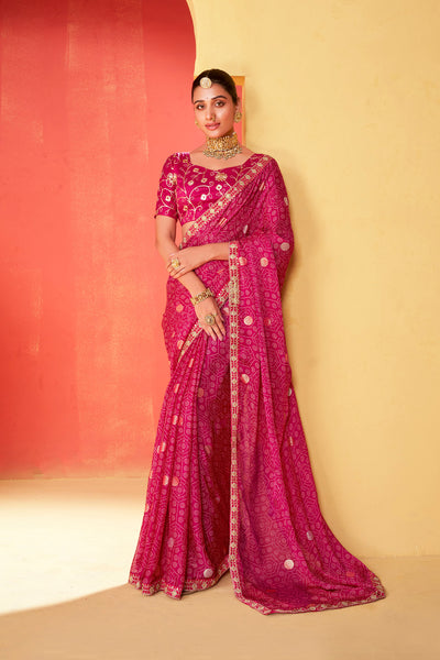 In-Sattva Classic Women's Handloom Tribal Moss Chiffon Saree; Vibrant Red