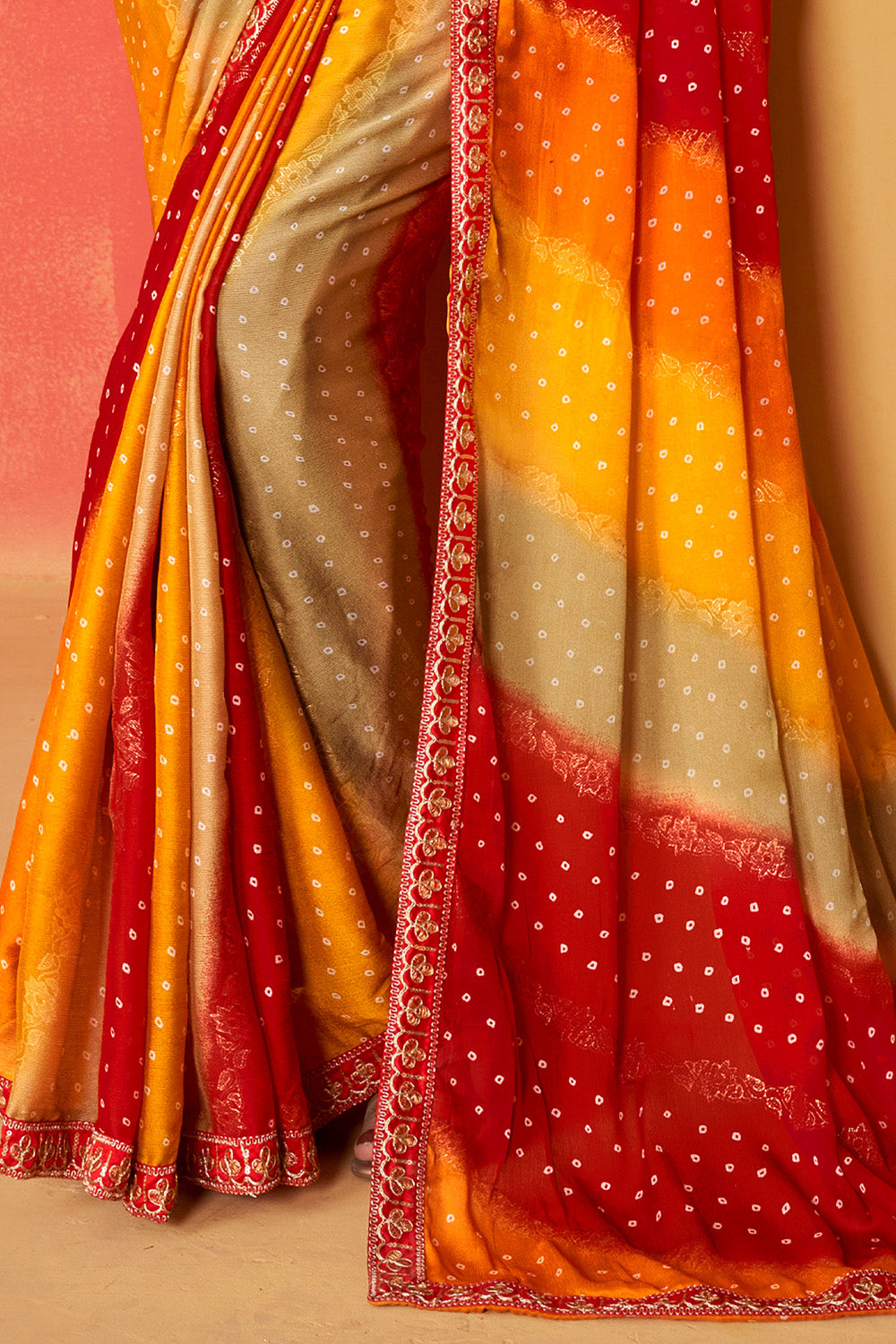In-Sattva Classic Women's Handloom Tribal Moss Chiffon Saree; Royal Red