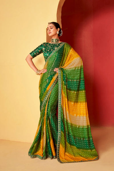 In-Sattva Classic Women's Handloom Tribal Moss Chiffon Saree; Bottle Green