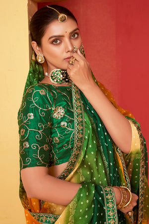 In-Sattva Classic Women's Handloom Tribal Moss Chiffon Saree; Bottle Green