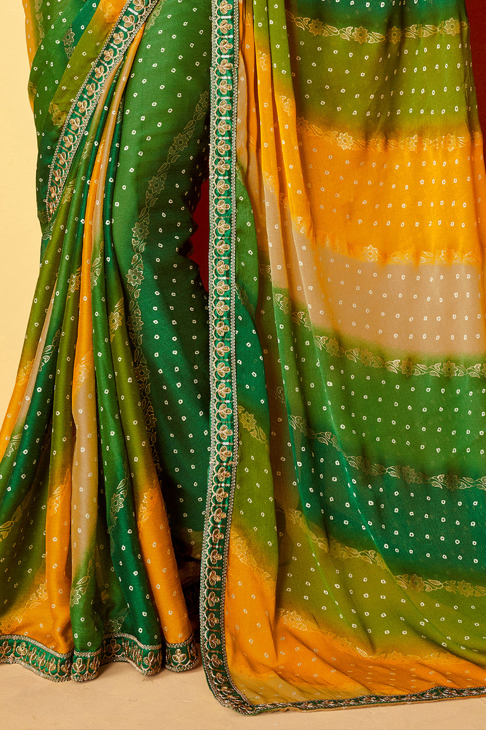 In-Sattva Classic Women's Handloom Tribal Moss Chiffon Saree; Bottle Green