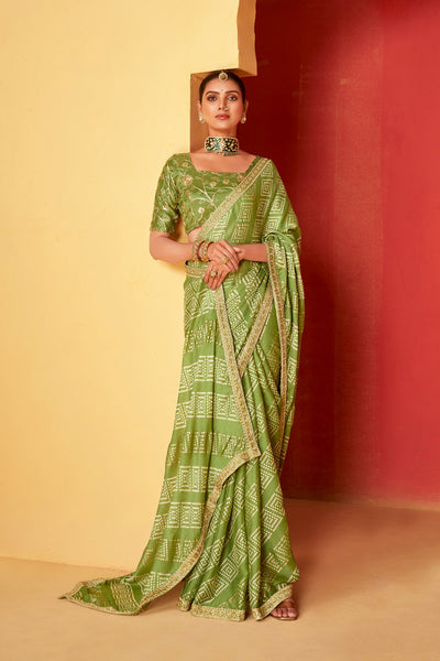 In-Sattva Classic Women's Handloom Tribal Moss Chiffon Saree; Light Green