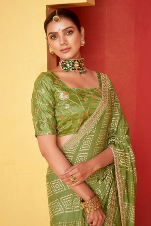 In-Sattva Classic Women's Handloom Tribal Moss Chiffon Saree; Light Green