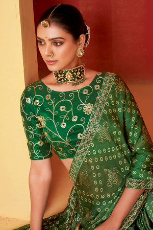 In-Sattva Classic Women's Handloom Tribal Moss Chiffon Saree; Imperial Green