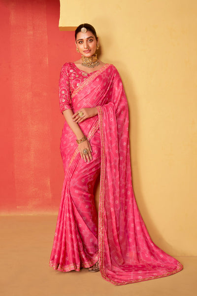 In-Sattva Classic Women's Handloom Tribal Moss Chiffon Saree; Blush Pink
