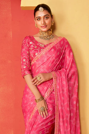 In-Sattva Classic Women's Handloom Tribal Moss Chiffon Saree; Blush Pink