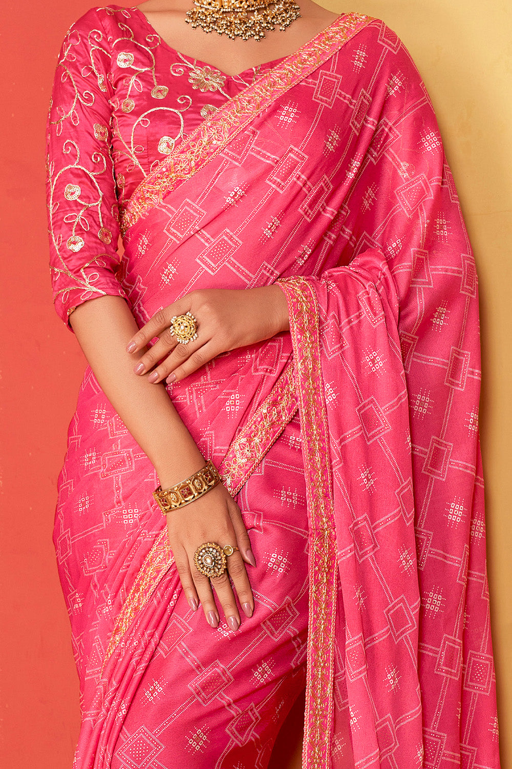 In-Sattva Classic Women's Handloom Tribal Moss Chiffon Saree; Blush Pink