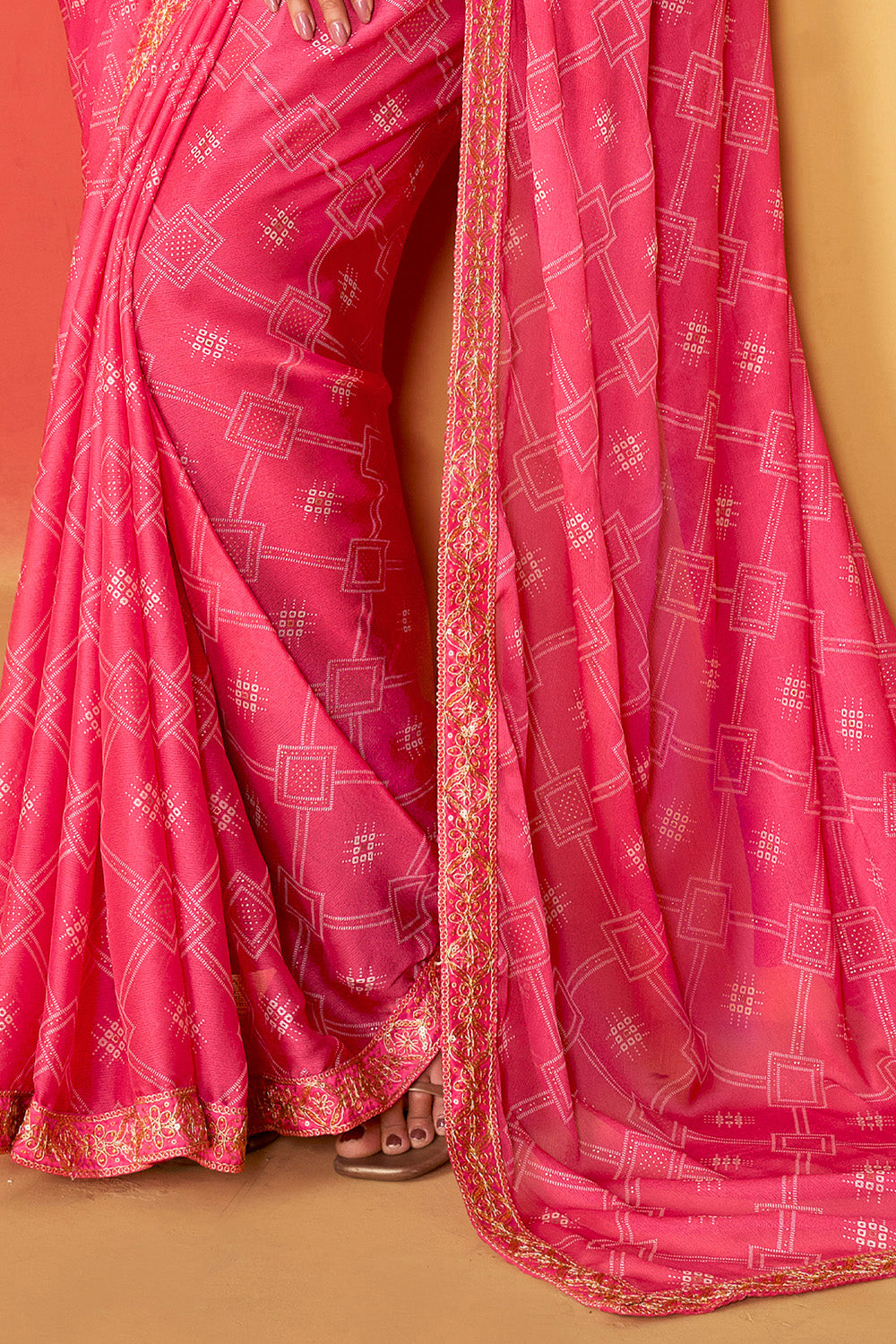 In-Sattva Classic Women's Handloom Tribal Moss Chiffon Saree; Blush Pink