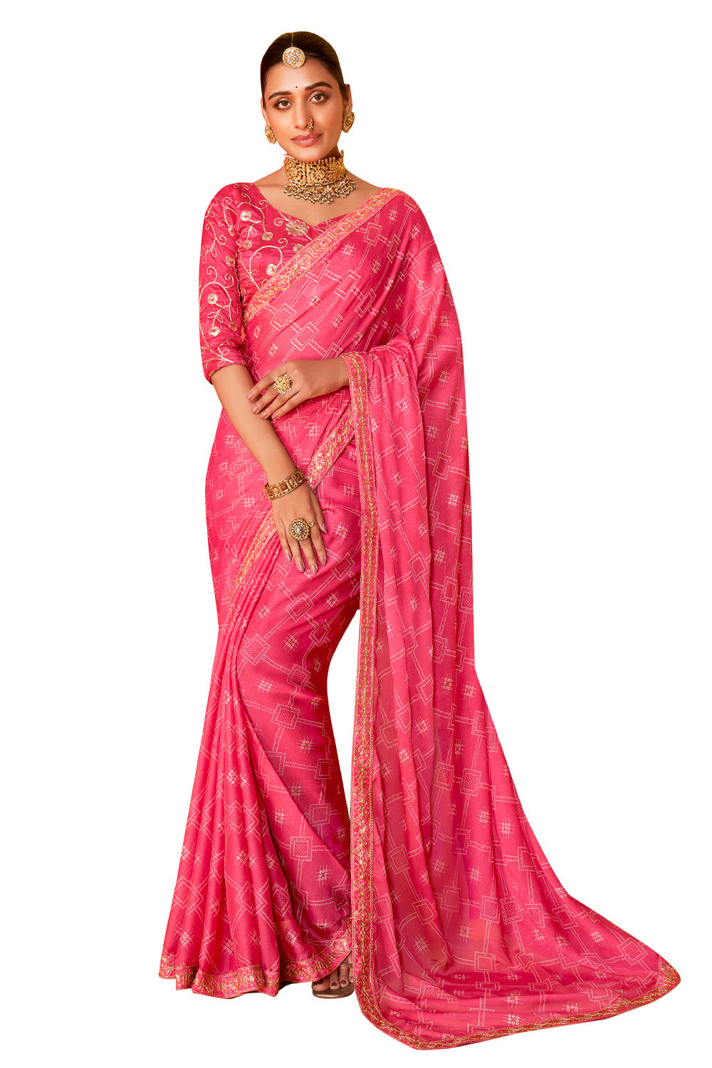 In-Sattva Classic Women's Handloom Tribal Moss Chiffon Saree; Blush Pink