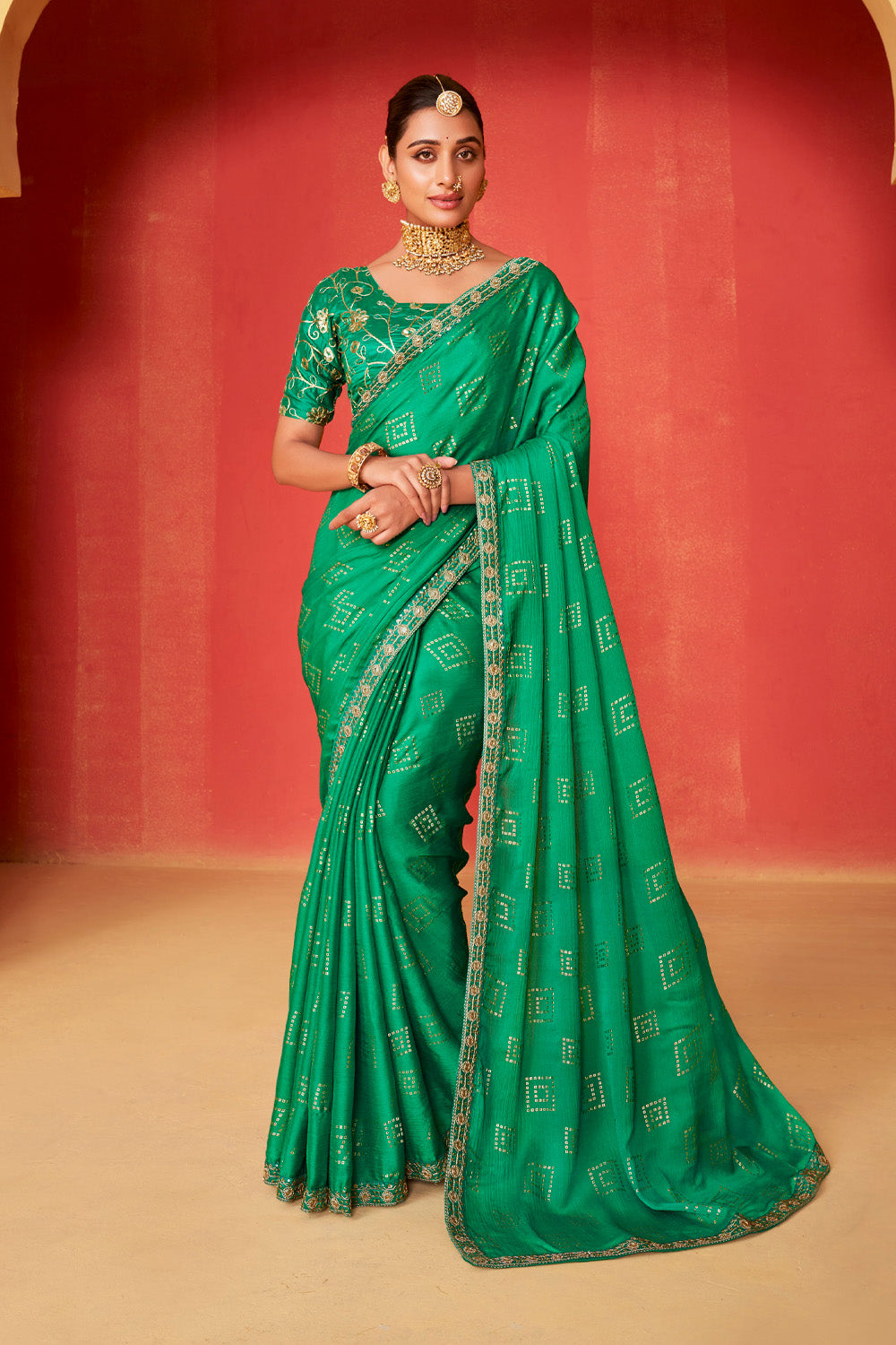 In-Sattva Classic Women's Handloom Tribal Moss Chiffon Saree; Spring Green