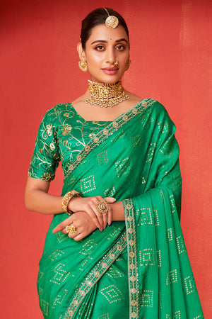 In-Sattva Classic Women's Handloom Tribal Moss Chiffon Saree; Spring Green
