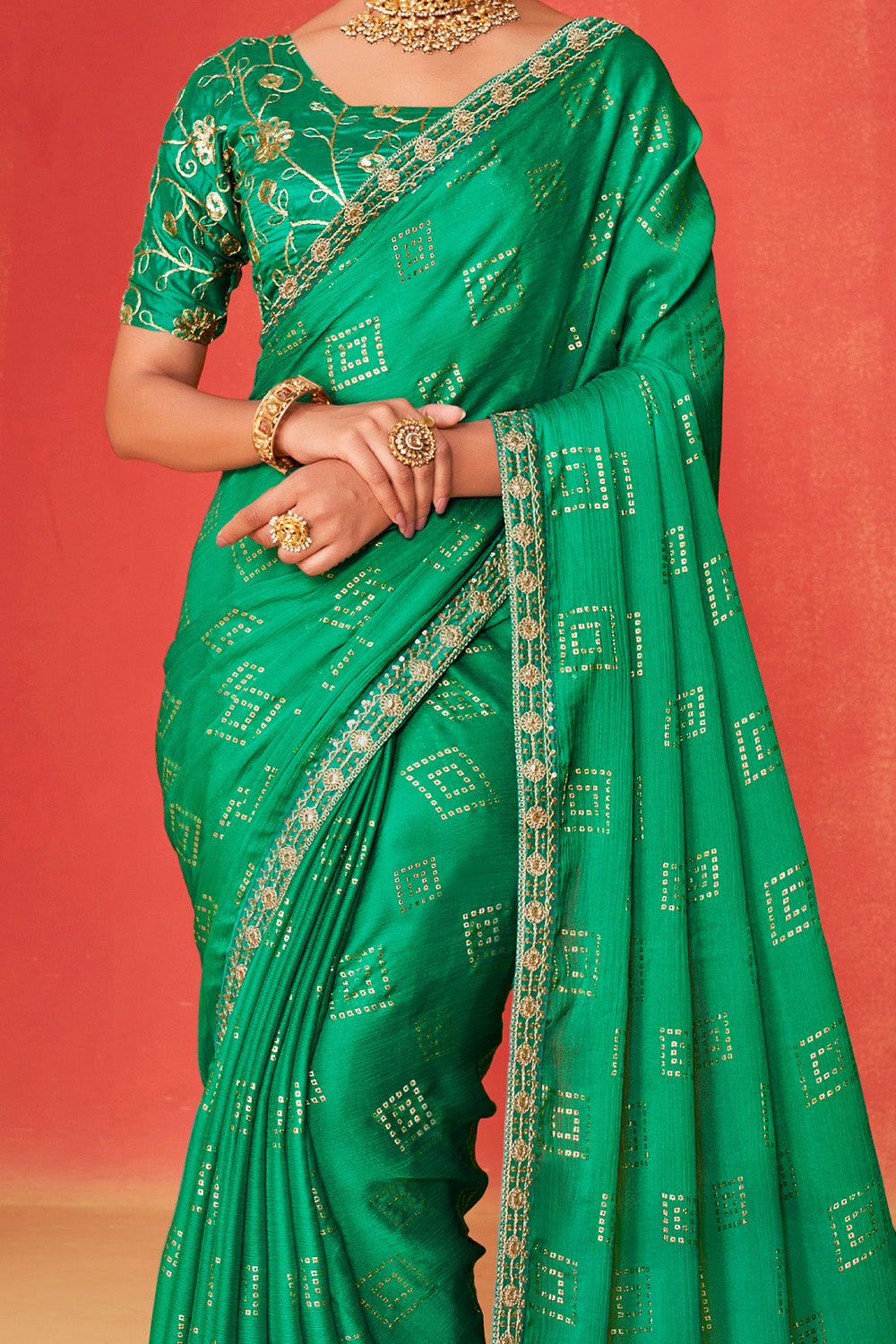 In-Sattva Classic Women's Handloom Tribal Moss Chiffon Saree; Spring Green