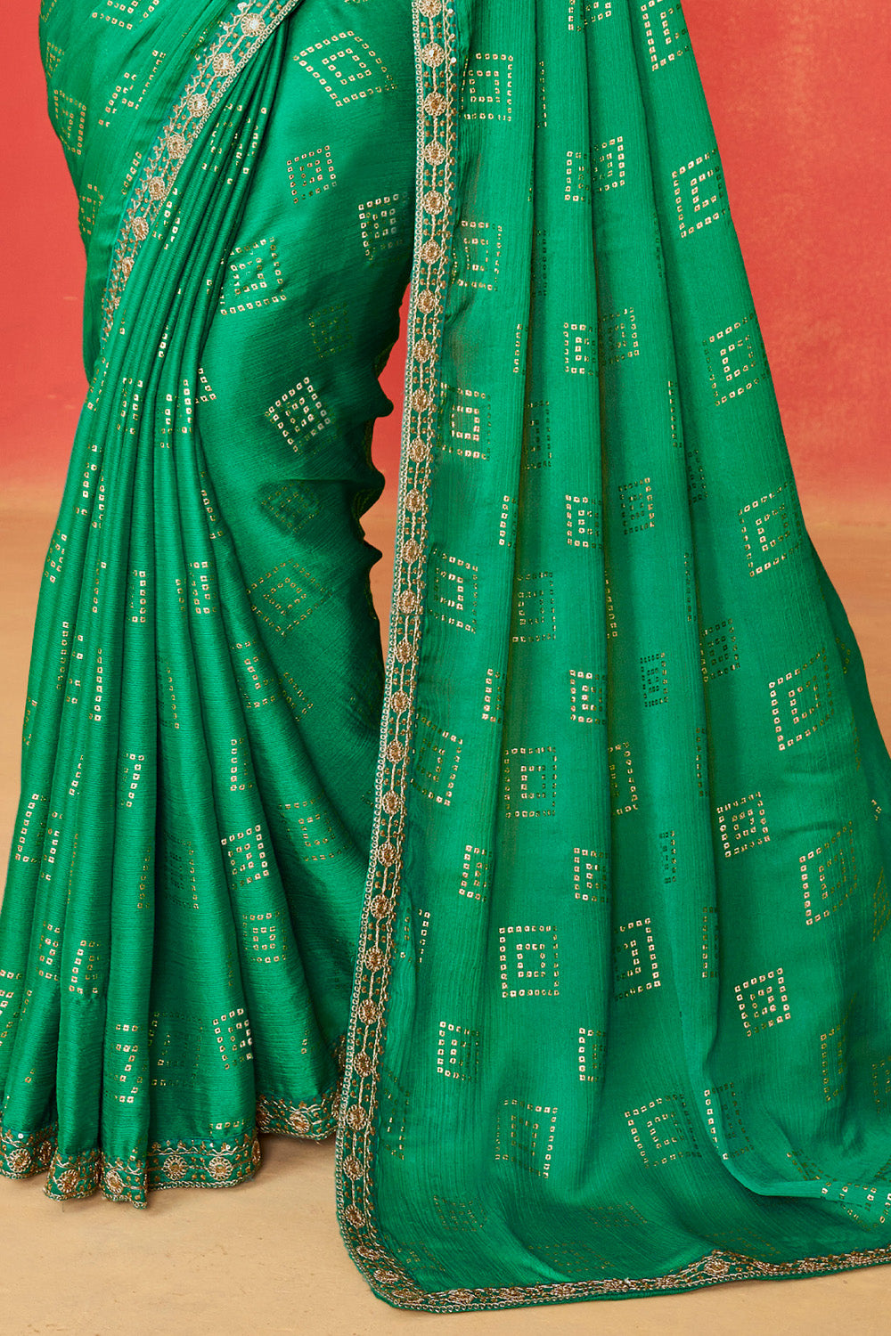 In-Sattva Classic Women's Handloom Tribal Moss Chiffon Saree; Spring Green