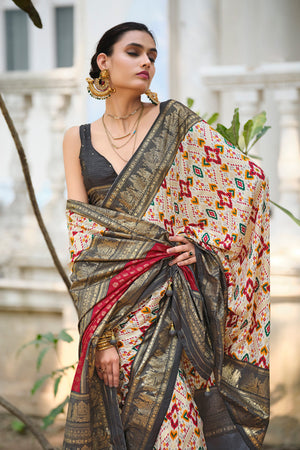 In-Sattva Women's Heritage Handloom Deluxe Tussar Silk Saree; Charcoal Gray