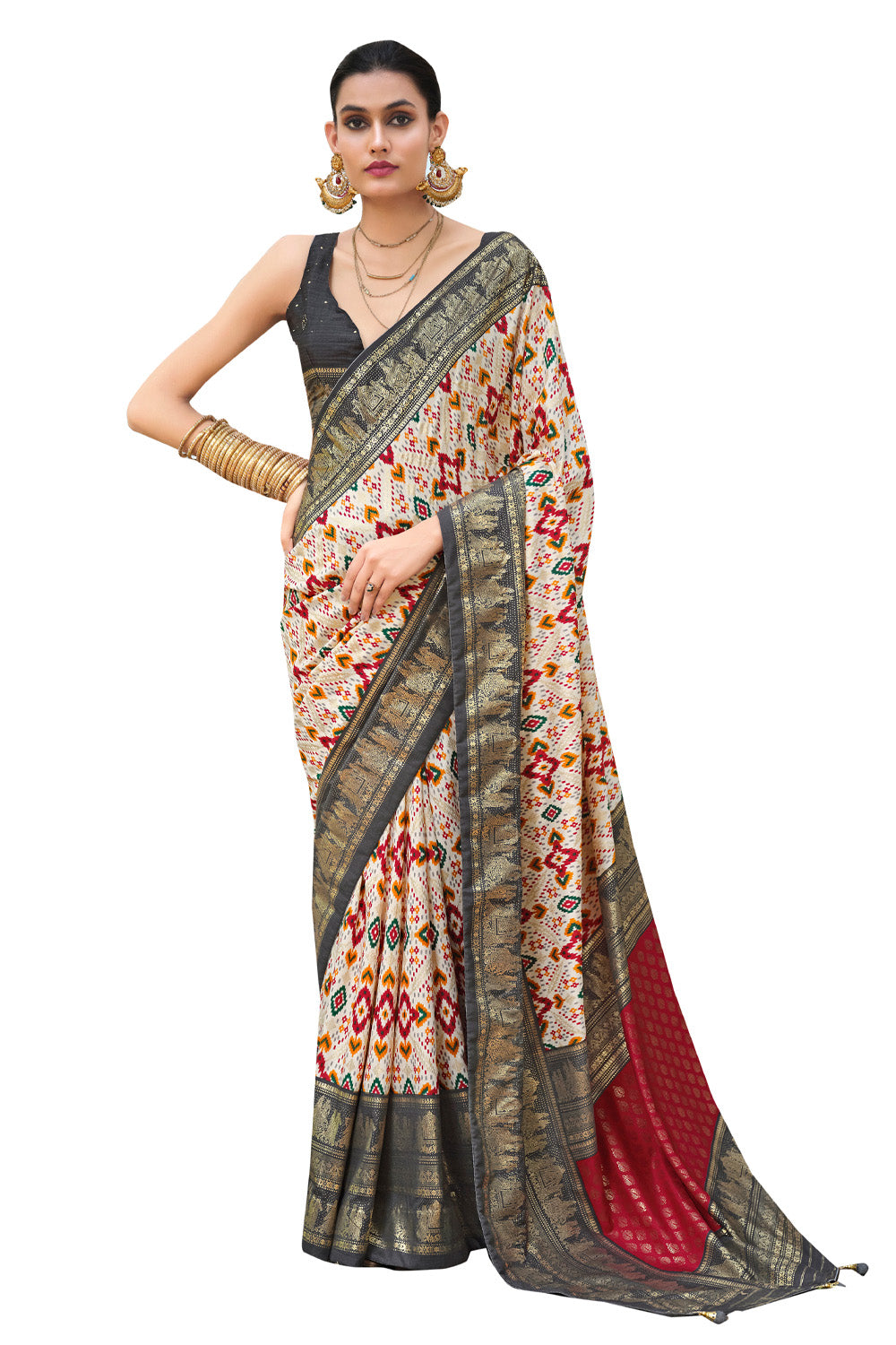 In-Sattva Women's Heritage Handloom Deluxe Tussar Silk Saree; Charcoal Gray