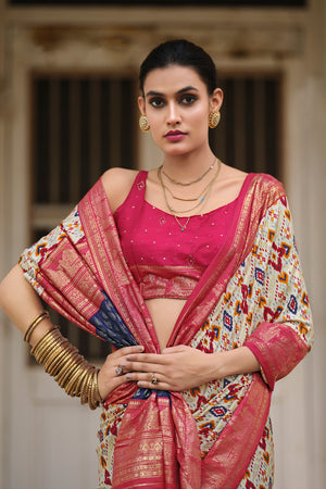In-Sattva Women's Heritage Handloom Deluxe Tussar Silk Saree; Deep Pink