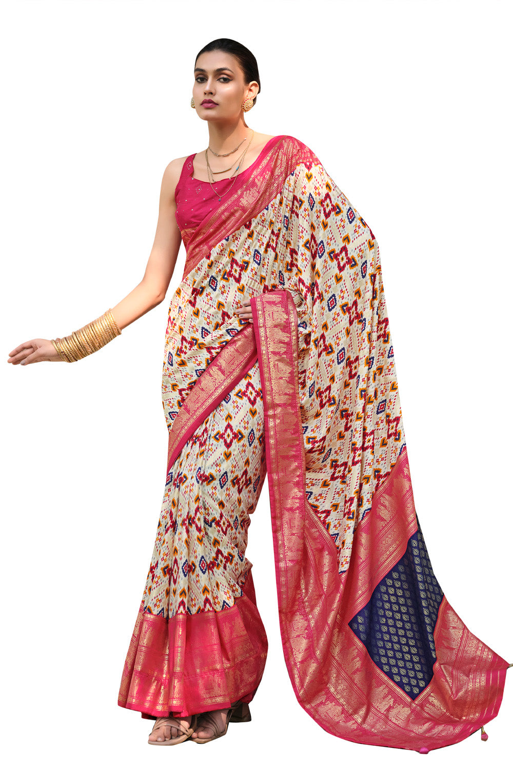 In-Sattva Women's Heritage Handloom Deluxe Tussar Silk Saree; Deep Pink