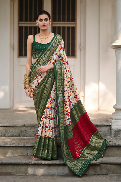 In-Sattva Women's Heritage Handloom Deluxe Tussar Silk Saree; Dark Green