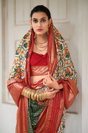 In-Sattva Women's Heritage Handloom Deluxe Tussar Silk Saree; Sangria Red