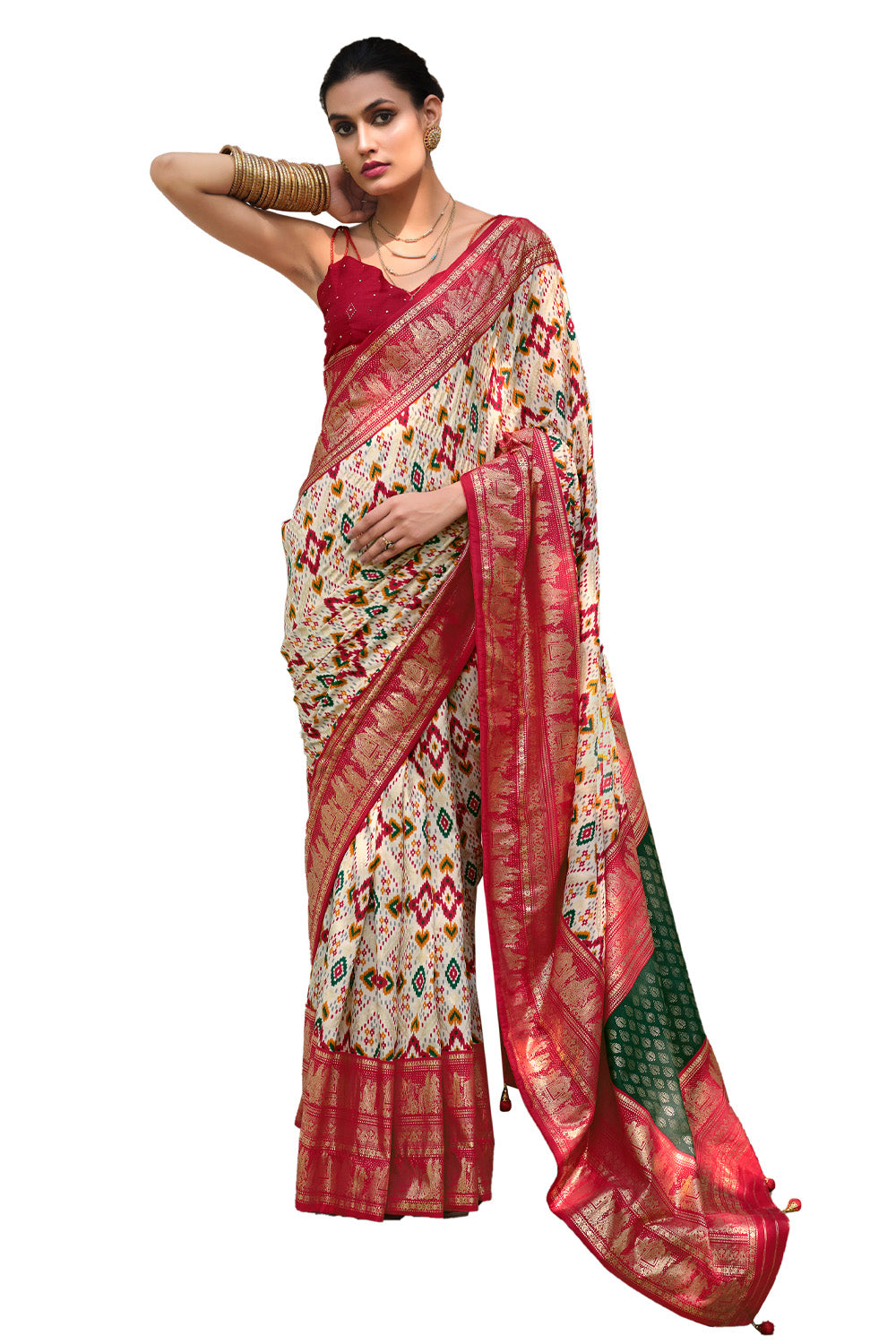 In-Sattva Women's Heritage Handloom Deluxe Tussar Silk Saree; Sangria Red