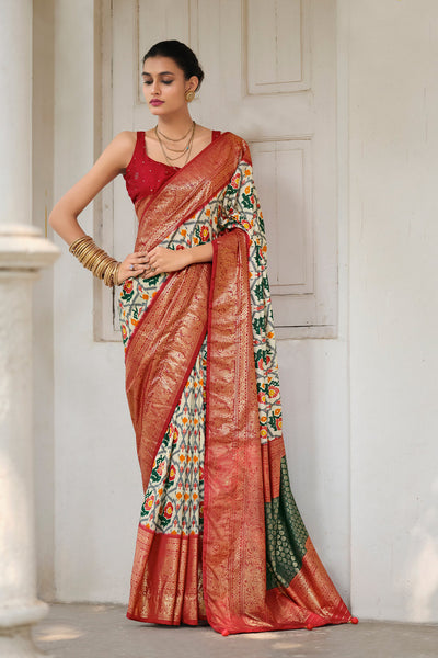 In-Sattva Women's Heritage Handloom Deluxe Tussar Silk Saree; Amber Red