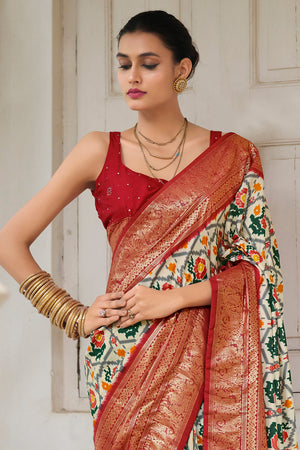In-Sattva Women's Heritage Handloom Deluxe Tussar Silk Saree; Amber Red