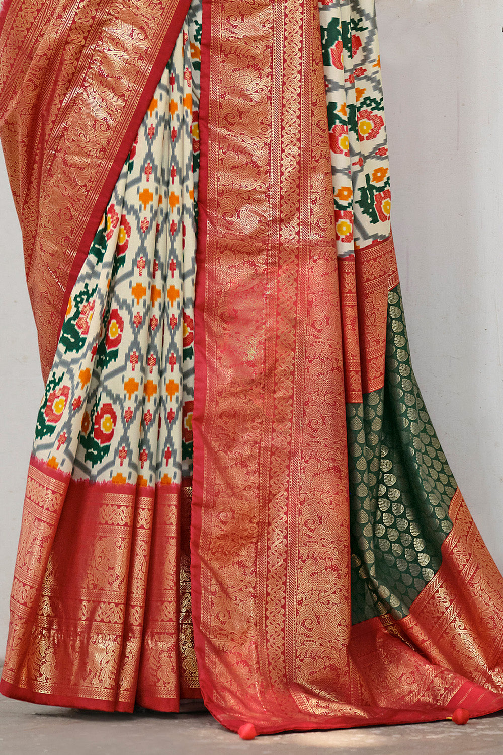In-Sattva Women's Heritage Handloom Deluxe Tussar Silk Saree; Amber Red