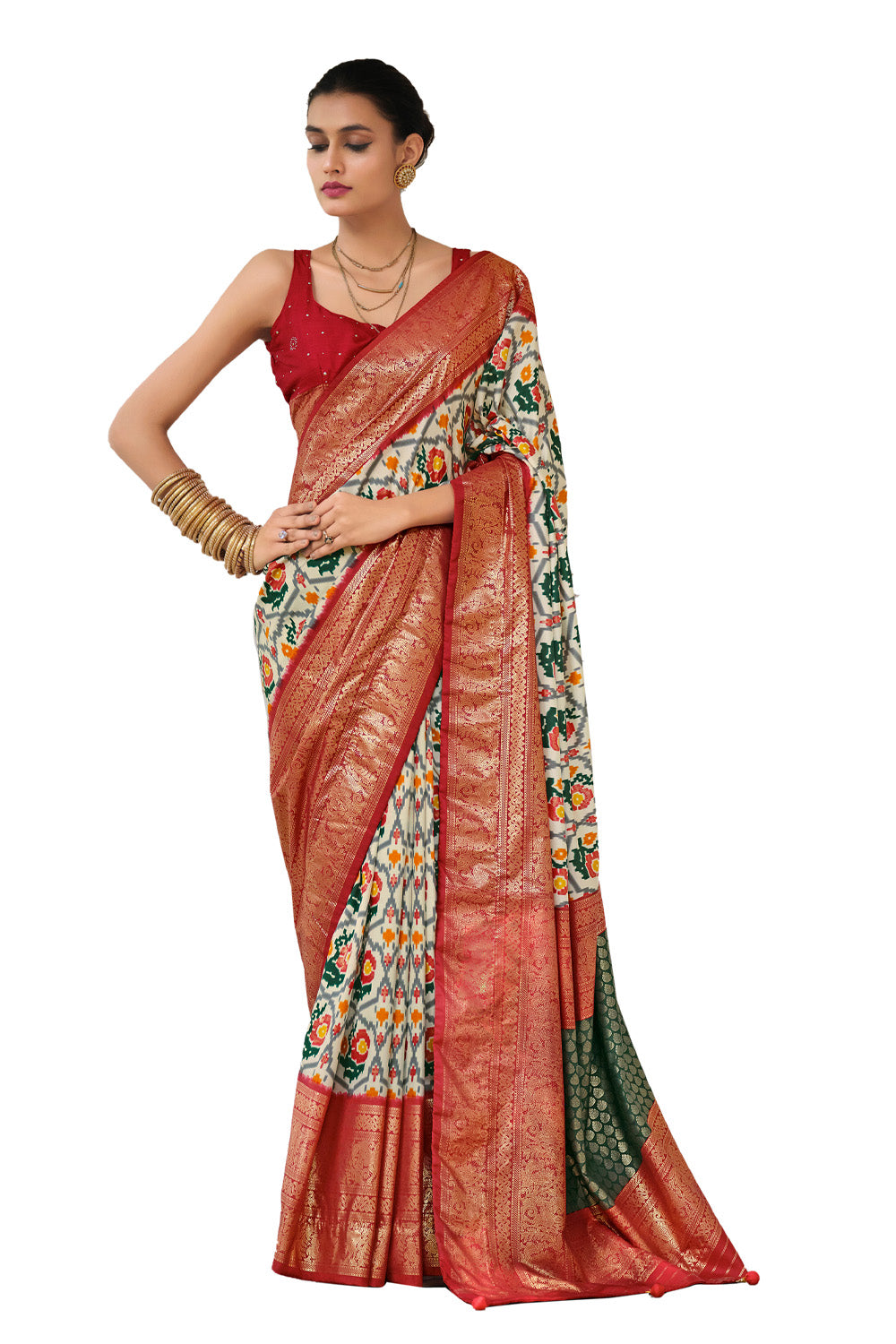 In-Sattva Women's Heritage Handloom Deluxe Tussar Silk Saree; Amber Red