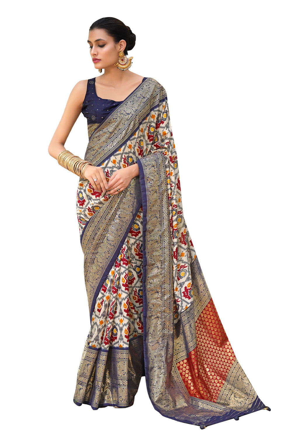 In-Sattva Women's Heritage Handloom Deluxe Tussar Silk Saree; Midnight Blue