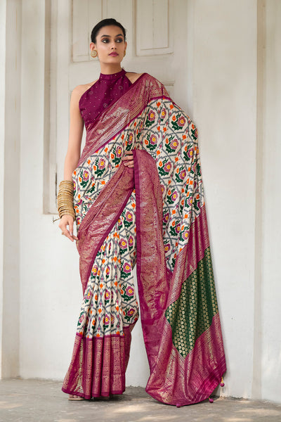 In-Sattva Women's Heritage Handloom Deluxe Tussar Silk Saree; Wine Lavender