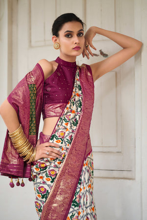 In-Sattva Women's Heritage Handloom Deluxe Tussar Silk Saree; Wine Lavender