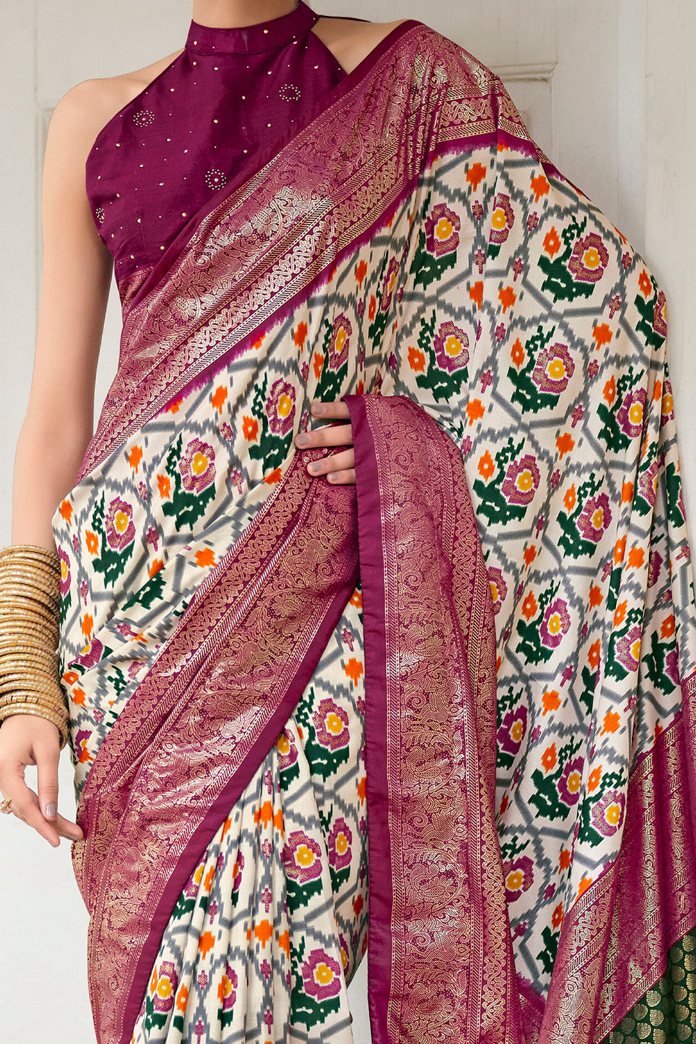 In-Sattva Women's Heritage Handloom Deluxe Tussar Silk Saree; Wine Lavender