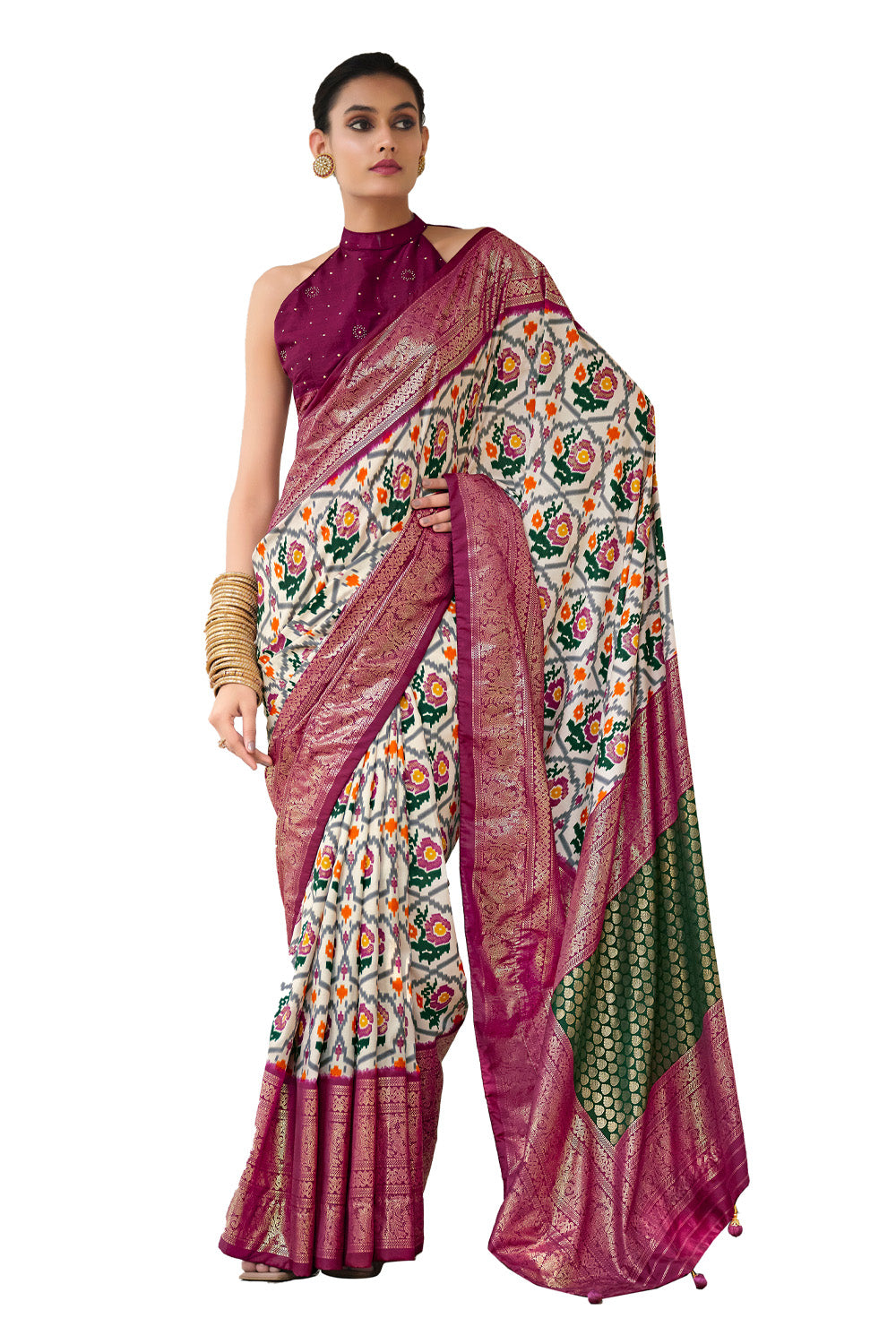 In-Sattva Women's Heritage Handloom Deluxe Tussar Silk Saree; Wine Lavender